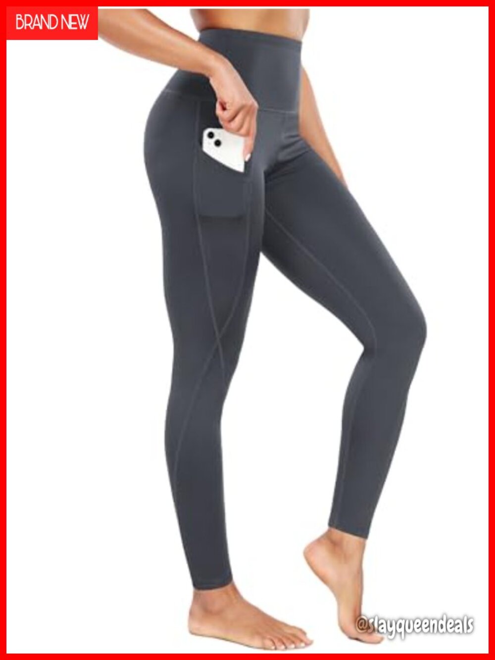 High Waist Leggings with Pocket - 4 Way Stretch Non See-Through Yoga Pants - Picture 5 of 7